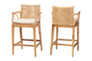 Miya Bohemian Natural Rattan and Teak Wood 2Pc Counter Stool Set Baxton