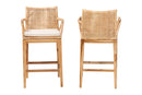 Miya Bohemian Natural Rattan and Teak Wood 2Pc Counter Stool Set Baxton