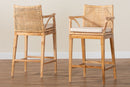 Miya Bohemian Natural Rattan and Teak Wood 2Pc Counter Stool Set Baxton