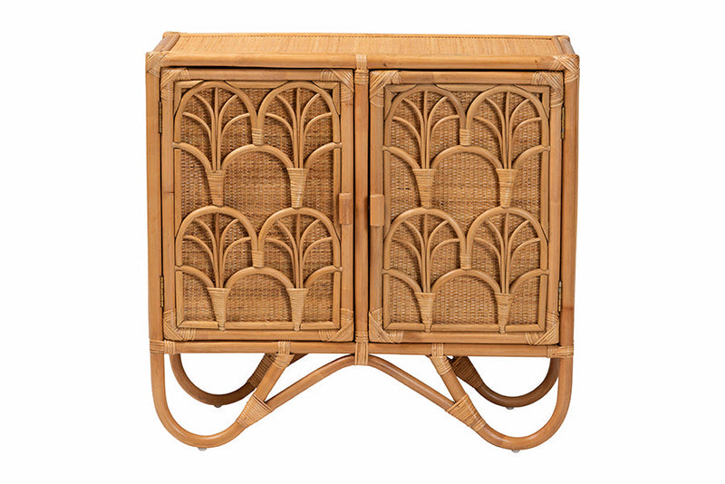 Sabelle Bohemian Light Honey Rattan Storage Cabinet Baxton