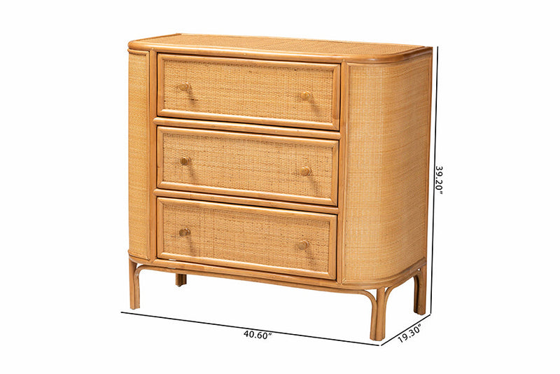 Fantasia Bohemian Light Honey Rattan 3-Drawer Storage Cabinet Baxton