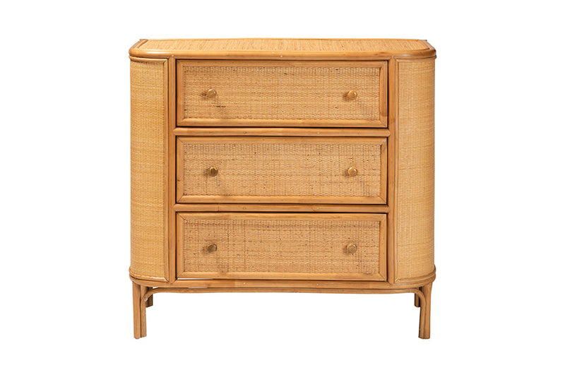 Fantasia Bohemian Light Honey Rattan 3-Drawer Storage Cabinet Baxton