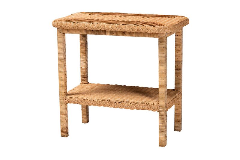 Samwell Bohemian Light Honey Braided Rattan Side Table Baxton