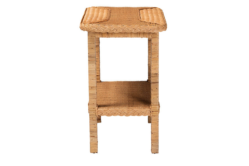 Samwell Bohemian Light Honey Braided Rattan Side Table Baxton