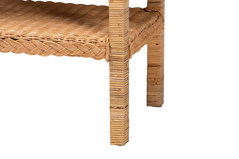 Samwell Bohemian Light Honey Braided Rattan Side Table Baxton