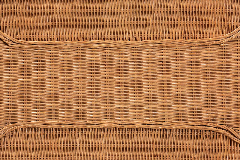 Samwell Bohemian Light Honey Braided Rattan Side Table Baxton