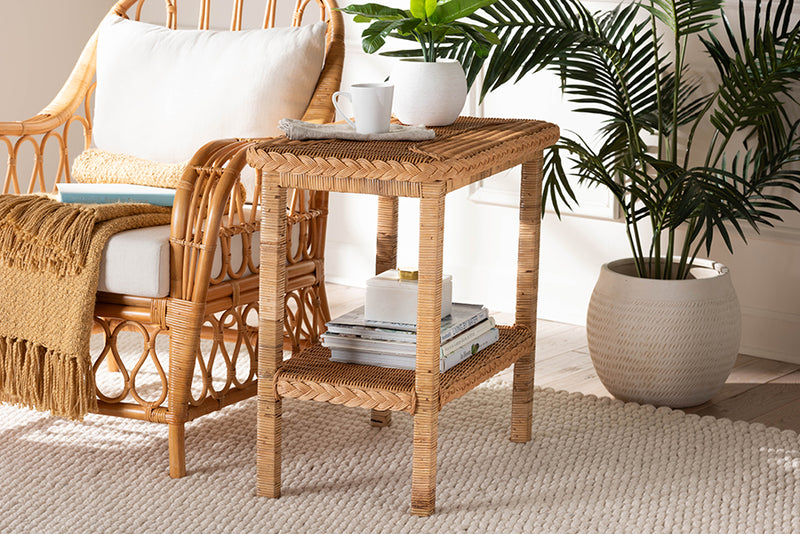 Samwell Bohemian Light Honey Braided Rattan Side Table