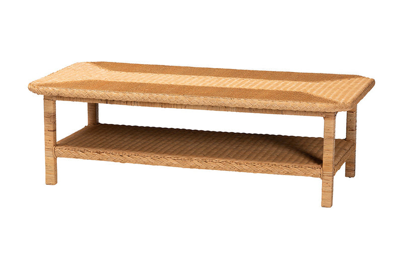 Samwell Bohemian Light Honey Braided Rattan Coffee Table Baxton