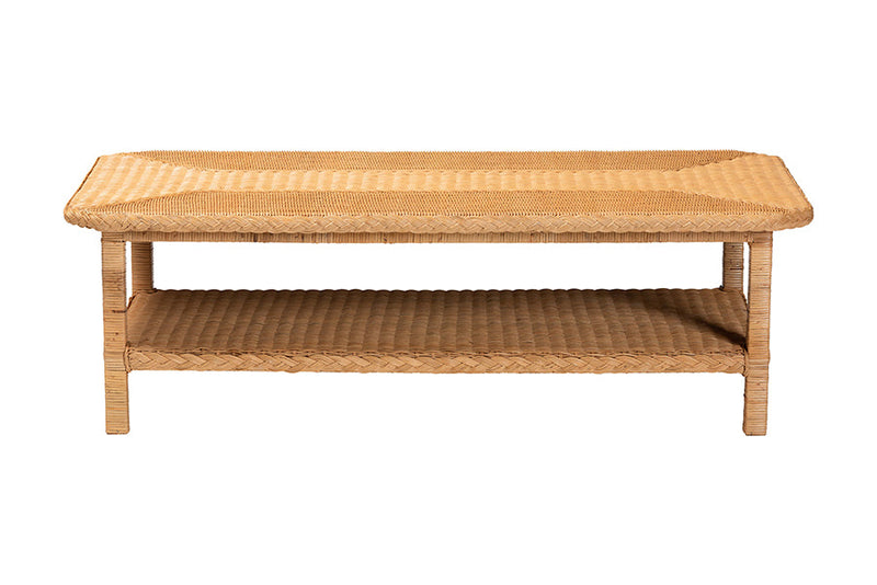 Samwell Bohemian Light Honey Braided Rattan Coffee Table Baxton