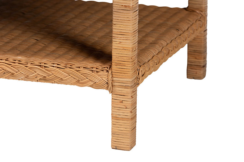 Samwell Bohemian Light Honey Braided Rattan Coffee Table Baxton