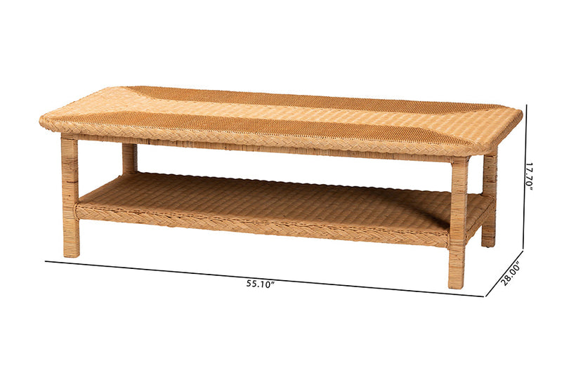 Samwell Bohemian Light Honey Braided Rattan Coffee Table Baxton