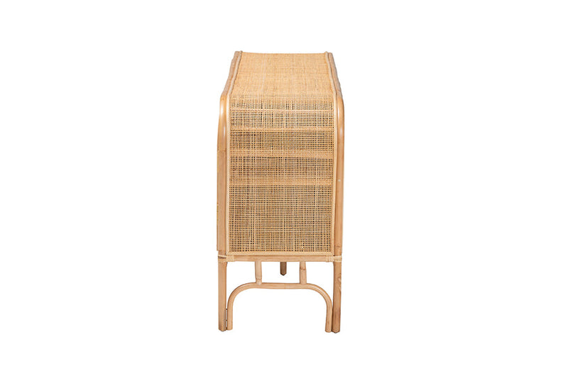 Marlette Bohemian Natural Rattan 2-Door Storage Cabinet Baxton