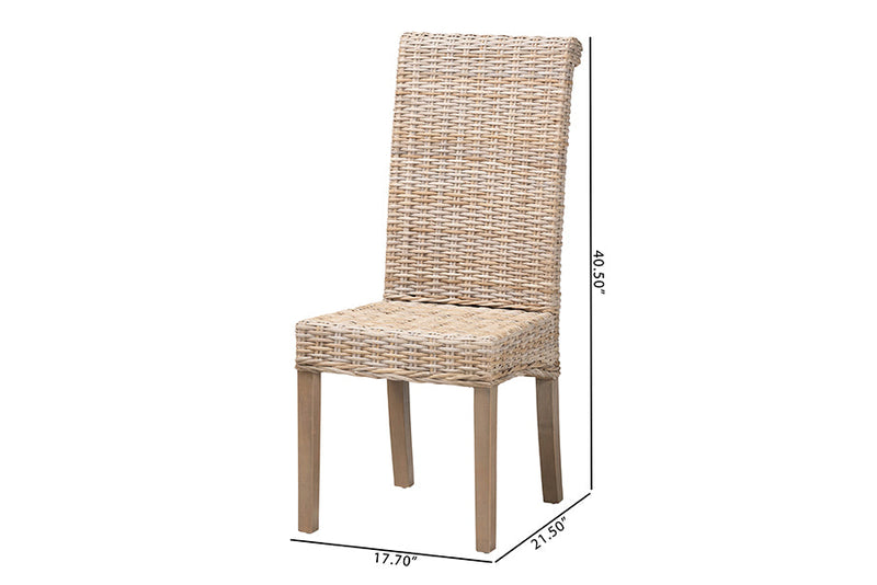 Kaija Bohemian Gray Natural Kubu Rattan and Mango Wood Dining Chair Baxton
