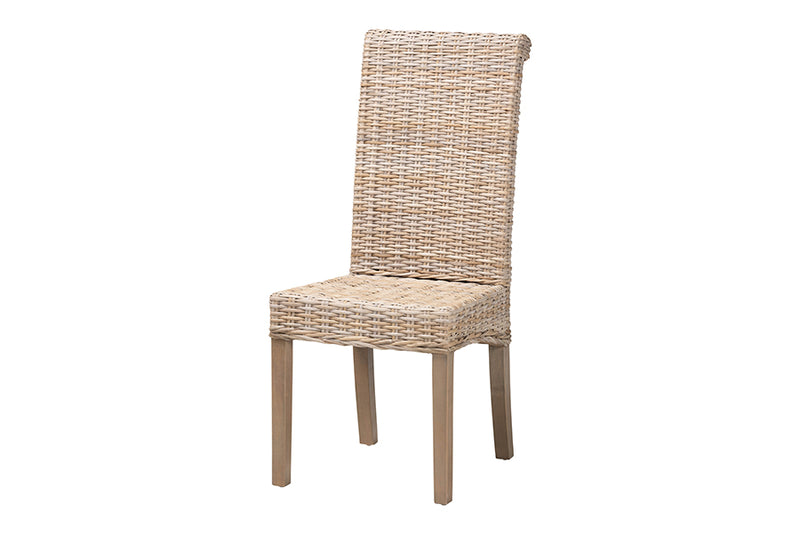 Kaija Bohemian Gray Natural Kubu Rattan and Mango Wood Dining Chair