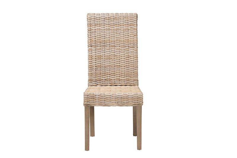 Kaija Bohemian Gray Natural Kubu Rattan and Mango Wood Dining Chair Baxton
