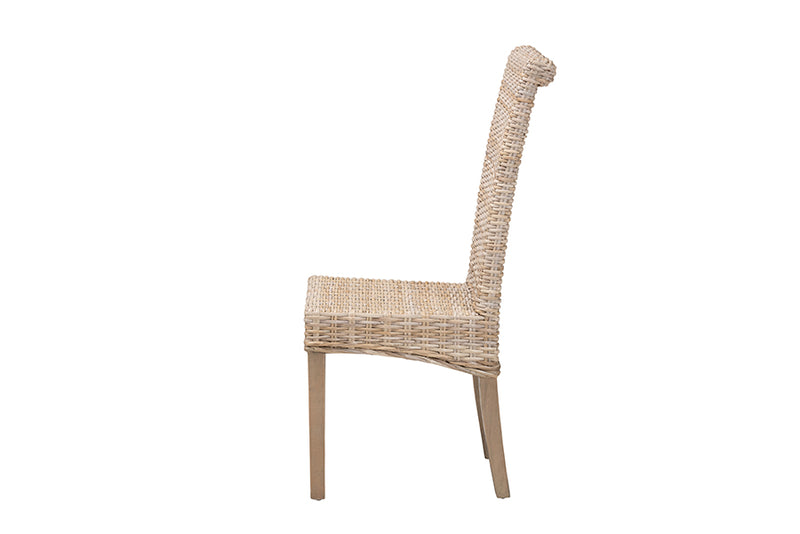 Kaija Bohemian Gray Natural Kubu Rattan and Mango Wood Dining Chair