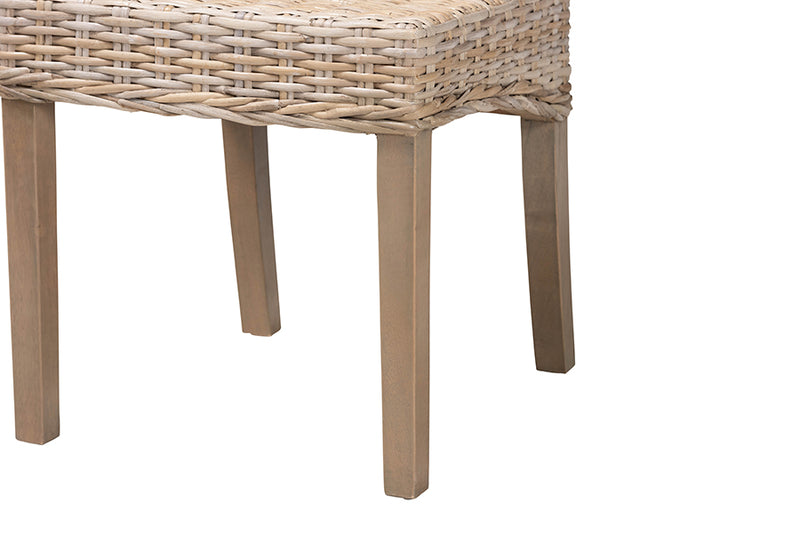 Kaija Bohemian Gray Natural Kubu Rattan and Mango Wood Dining Chair