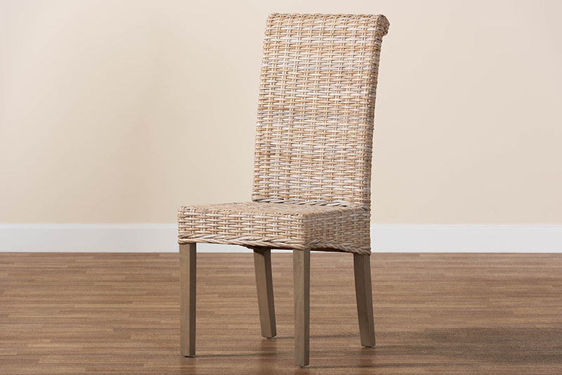 Kaija Bohemian Gray Natural Kubu Rattan and Mango Wood Dining Chair Baxton