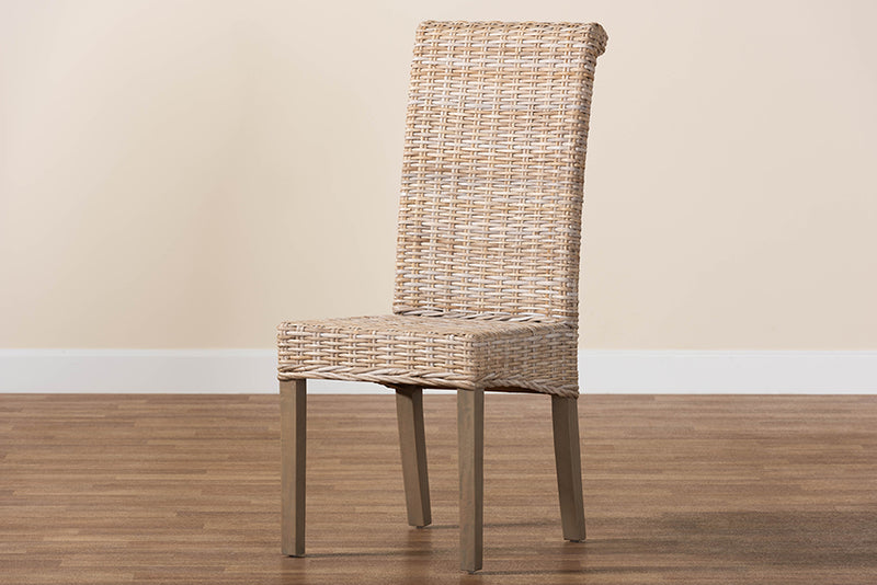 Kaija Bohemian Gray Natural Kubu Rattan and Mango Wood Dining Chair