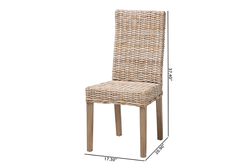 Elena Bohemian Gray Kubu Rattan and Mango Wood Dining Chair