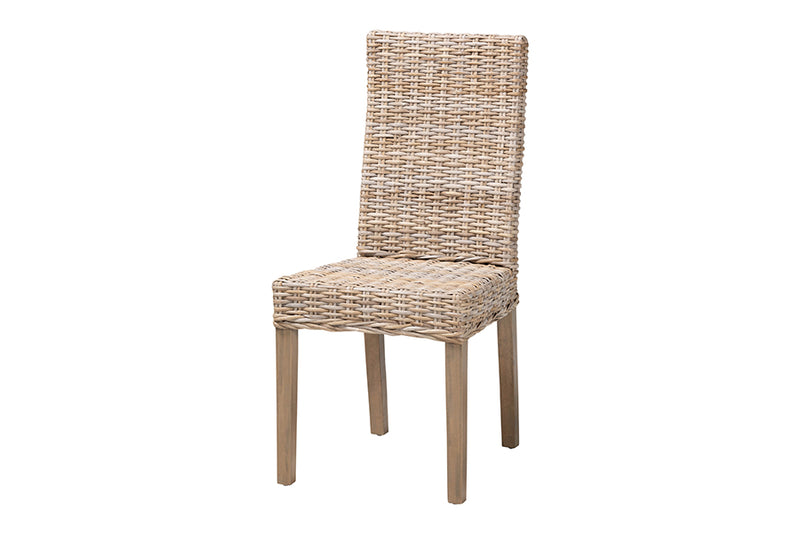 Elena Bohemian Gray Kubu Rattan and Mango Wood Dining Chair