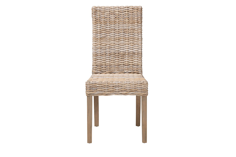 Elena Bohemian Gray Kubu Rattan and Mango Wood Dining Chair