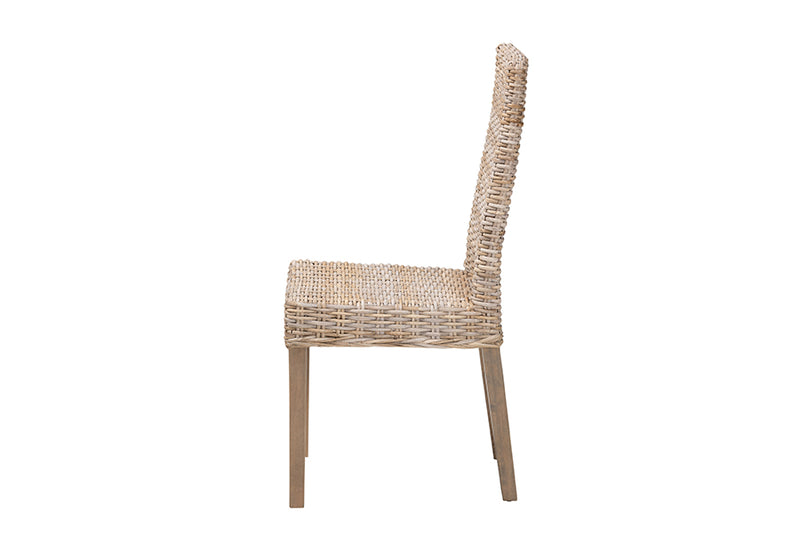 Elena Bohemian Gray Kubu Rattan and Mango Wood Dining Chair