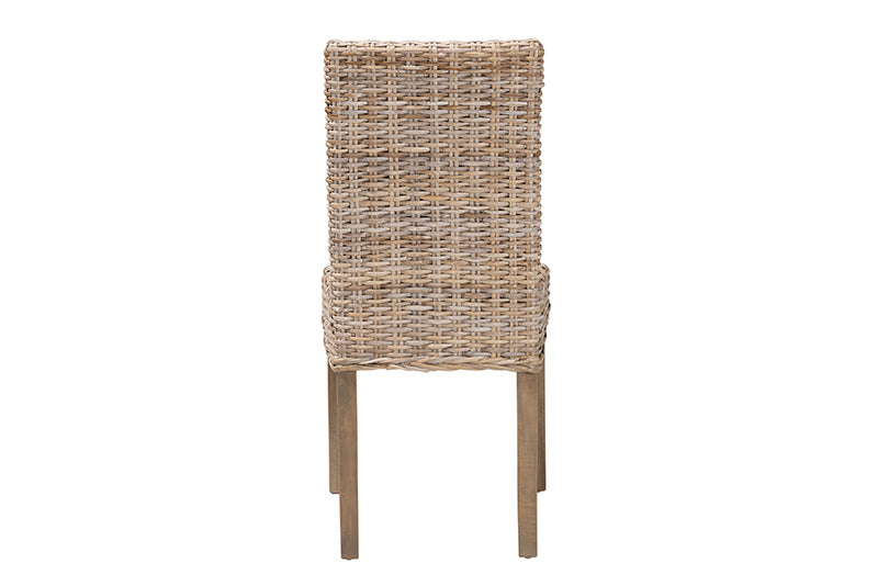 Elena Bohemian Gray Kubu Rattan and Mango Wood Dining Chair