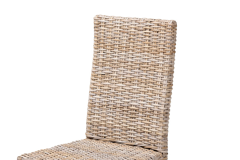 Elena Bohemian Gray Kubu Rattan and Mango Wood Dining Chair