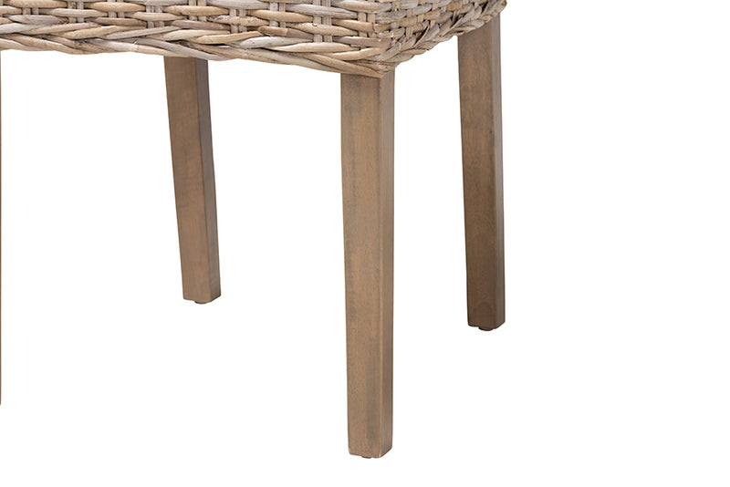 Elena Bohemian Gray Kubu Rattan and Mango Wood Dining Chair