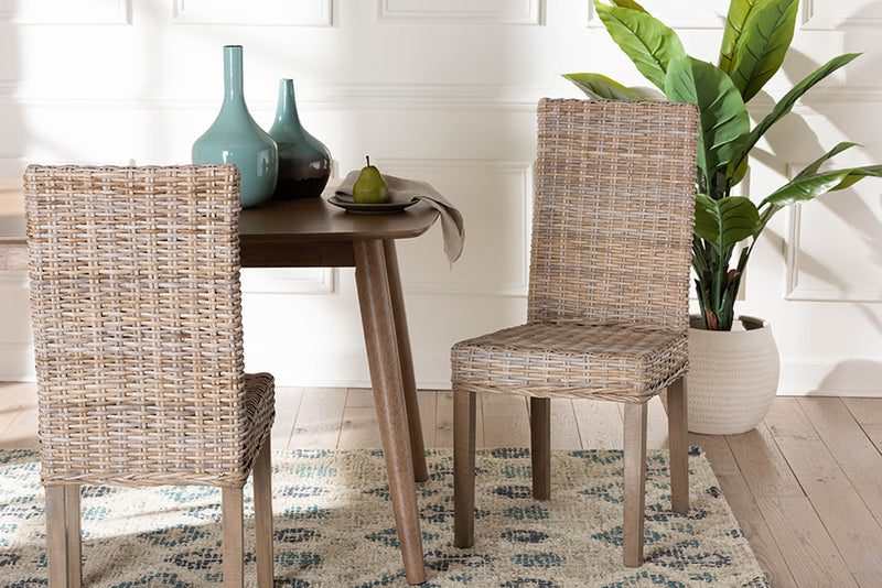 Elena Bohemian Gray Kubu Rattan and Mango Wood Dining Chair