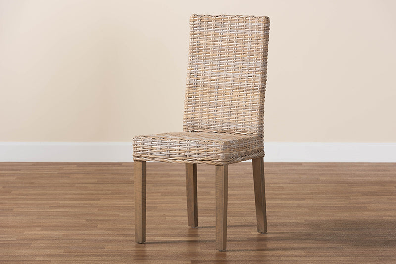 Elena Bohemian Gray Kubu Rattan and Mango Wood Dining Chair