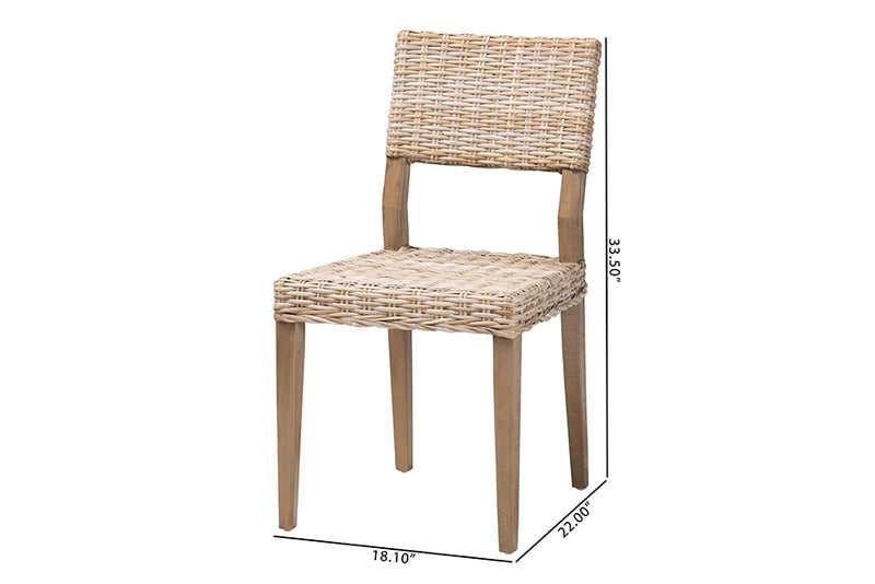 Gretchen Bohemian Gray Kubu Rattan and Mahogany Wood Dining Chair