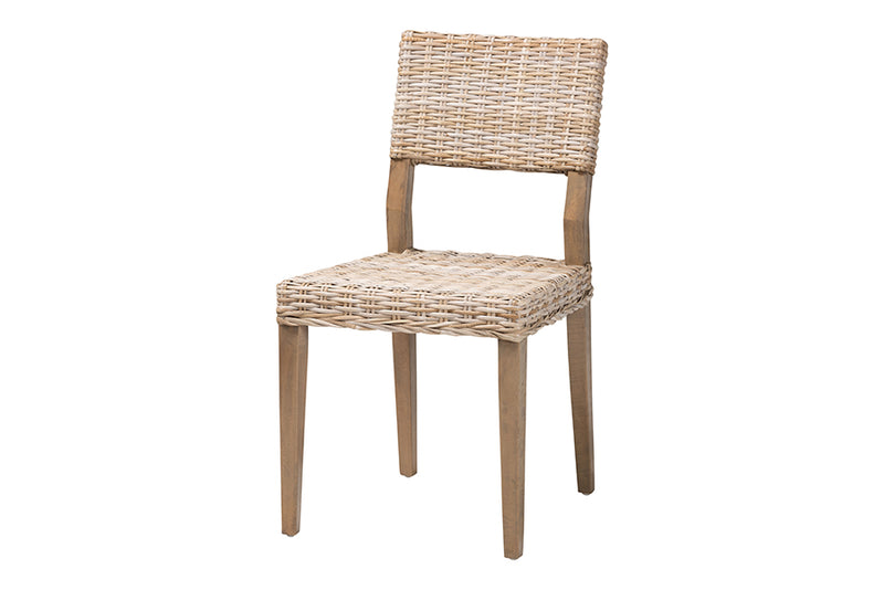 Gretchen Bohemian Gray Kubu Rattan and Mahogany Wood Dining Chair