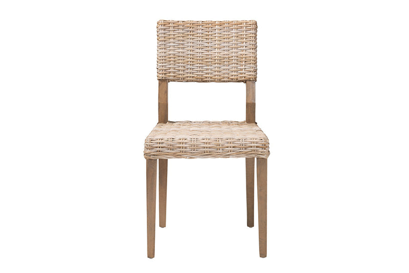 Gretchen Bohemian Gray Kubu Rattan and Mahogany Wood Dining Chair Baxton