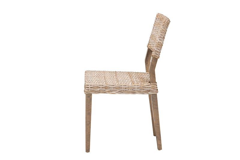 Gretchen Bohemian Gray Kubu Rattan and Mahogany Wood Dining Chair