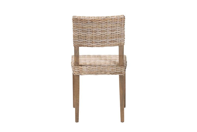 Gretchen Bohemian Gray Kubu Rattan and Mahogany Wood Dining Chair