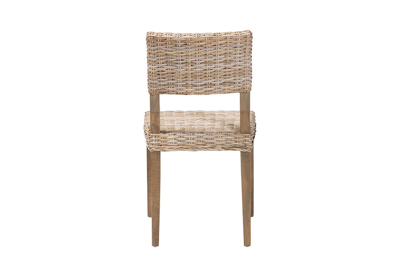 Gretchen Bohemian Gray Kubu Rattan and Mahogany Wood Dining Chair Baxton