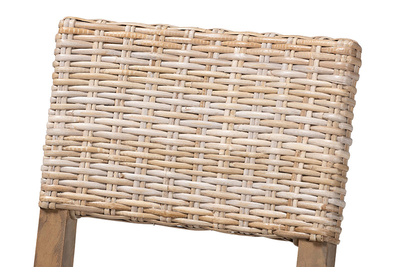 Gretchen Bohemian Gray Kubu Rattan and Mahogany Wood Dining Chair