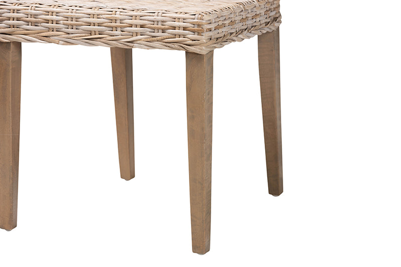 Gretchen Bohemian Gray Kubu Rattan and Mahogany Wood Dining Chair