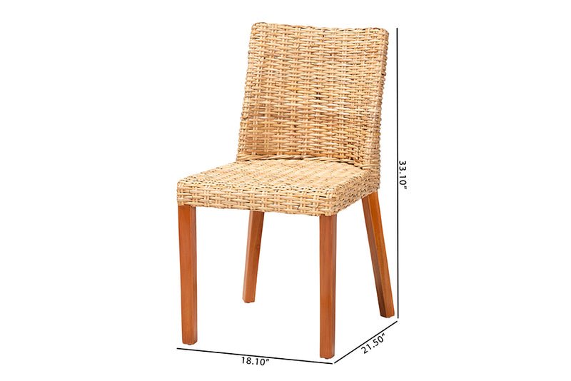 Coolidge Bohemian Light Honey Kubu Rattan and Mahogany Wood Dining Chair