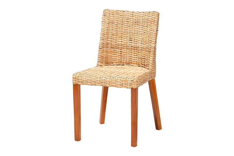 Coolidge Bohemian Light Honey Kubu Rattan and Mahogany Wood Dining Chair