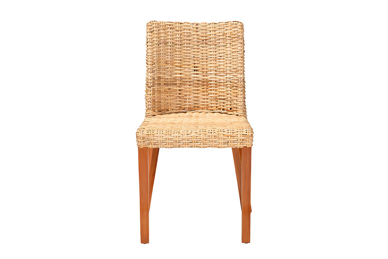 Coolidge Bohemian Light Honey Kubu Rattan and Mahogany Wood Dining Chair