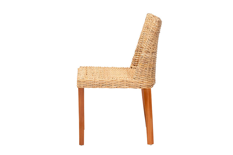 Coolidge Bohemian Light Honey Kubu Rattan and Mahogany Wood Dining Chair Baxton