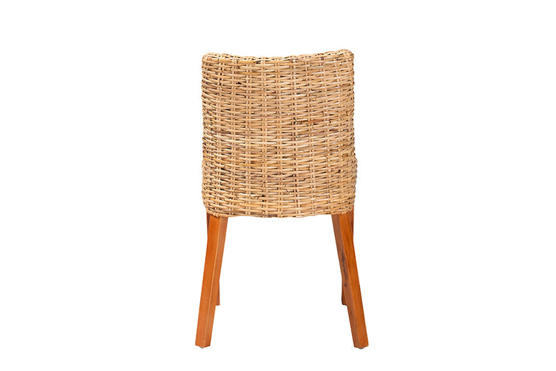 Coolidge Bohemian Light Honey Kubu Rattan and Mahogany Wood Dining Chair Baxton