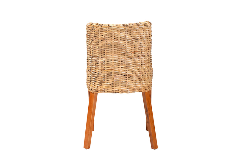 Coolidge Bohemian Light Honey Kubu Rattan and Mahogany Wood Dining Chair