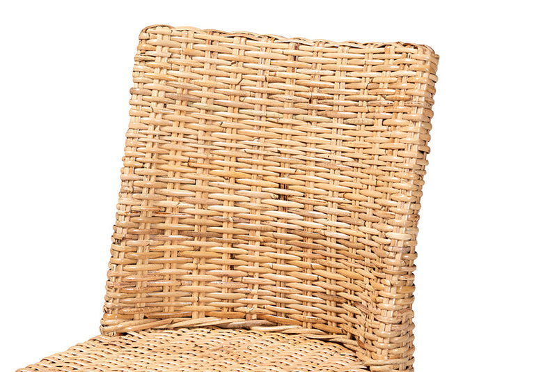 Coolidge Bohemian Light Honey Kubu Rattan and Mahogany Wood Dining Chair Baxton