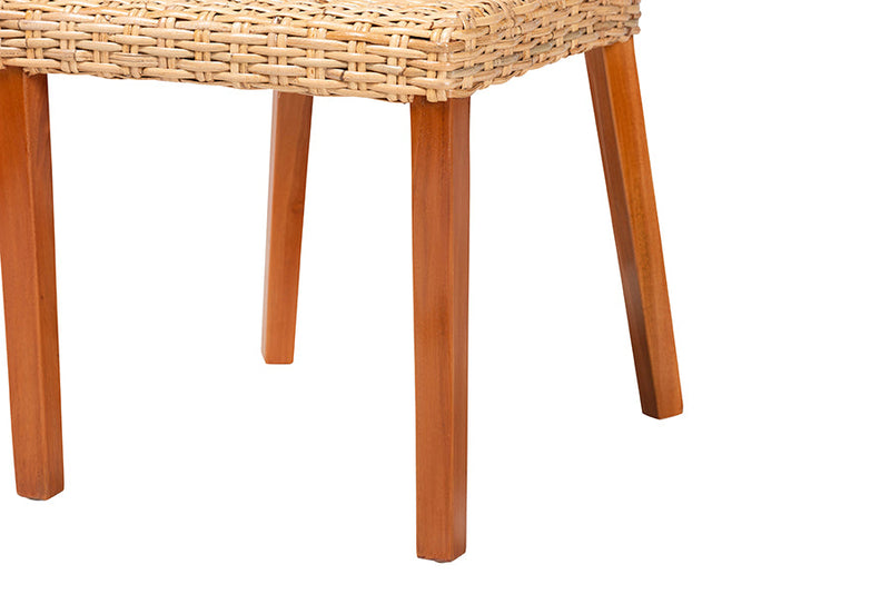Coolidge Bohemian Light Honey Kubu Rattan and Mahogany Wood Dining Chair Baxton