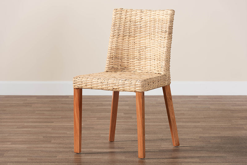 Coolidge Bohemian Light Honey Kubu Rattan and Mahogany Wood Dining Chair