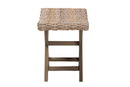 Tyler Bohemian Gray Kubu Rattan and Mahogany Wood Ottoman Footstool Baxton